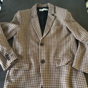 ZARA Womens jacket Size Medium Plaid Brown Suit coat Blazer